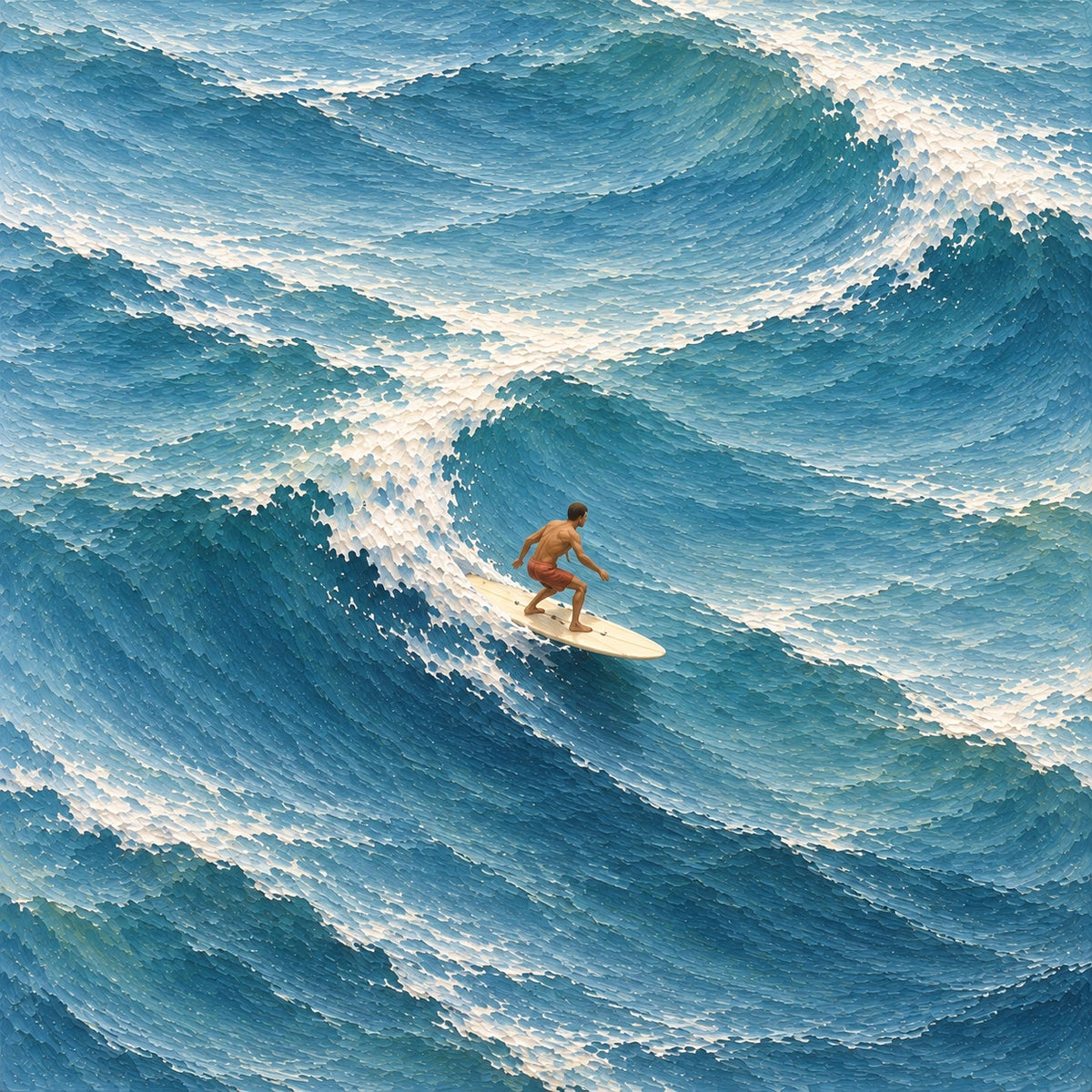 Hand-Painted Artwork | Surfing Through Blue Waves [noon:detail:composition]