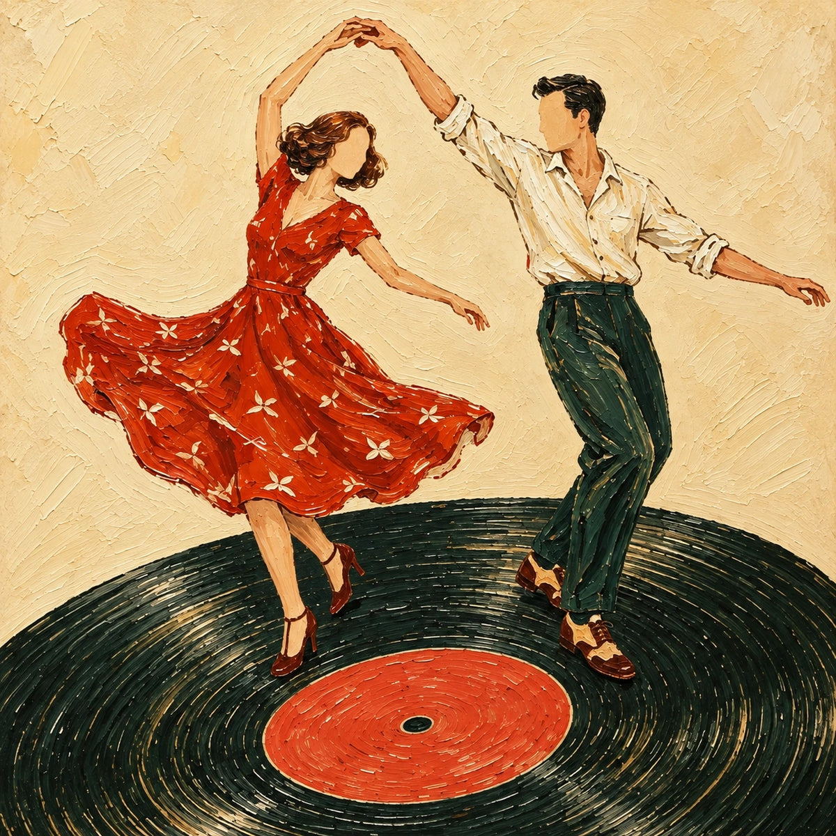 Hand-Painted Artwork | Dancing on a Record [noon:detail:composition]