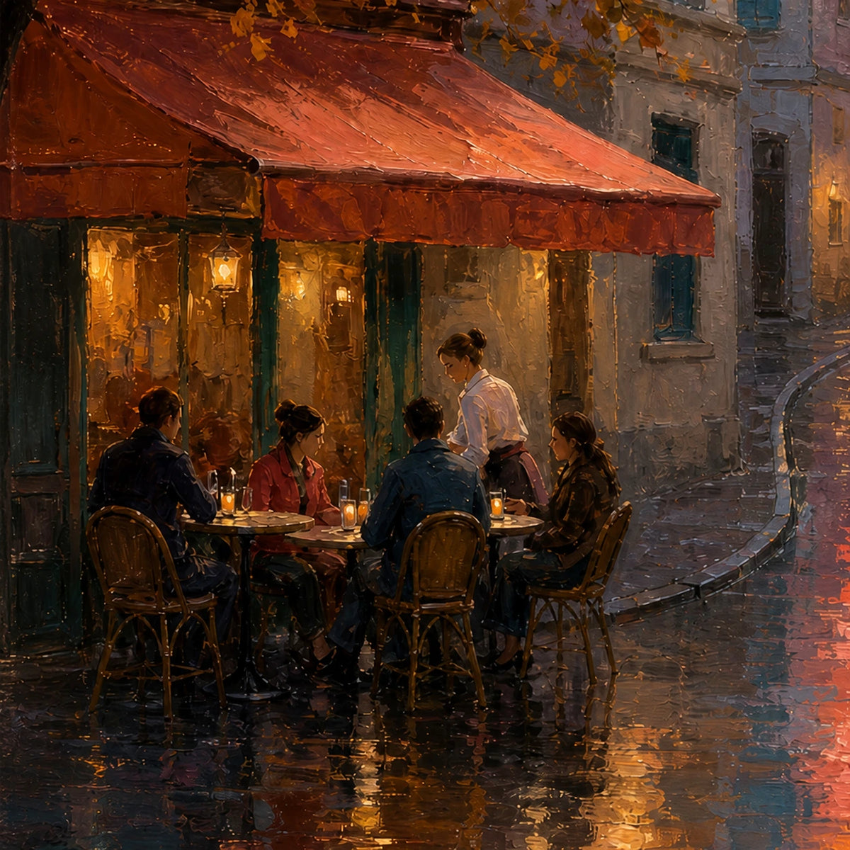 Hand-Painted Artwork | Rainlit Cafe Evening [noon:detail:composition]