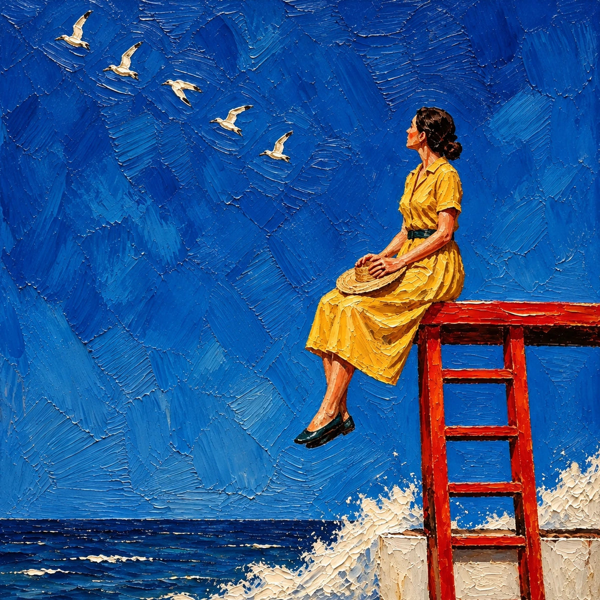 Hand-Painted Artwork | Seabirds Above the Pie [noon:detail:composition]