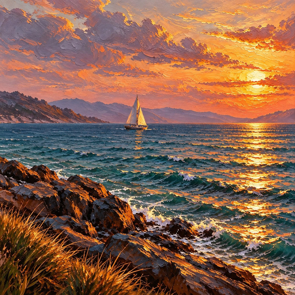 sunlit coastal voyage, composition