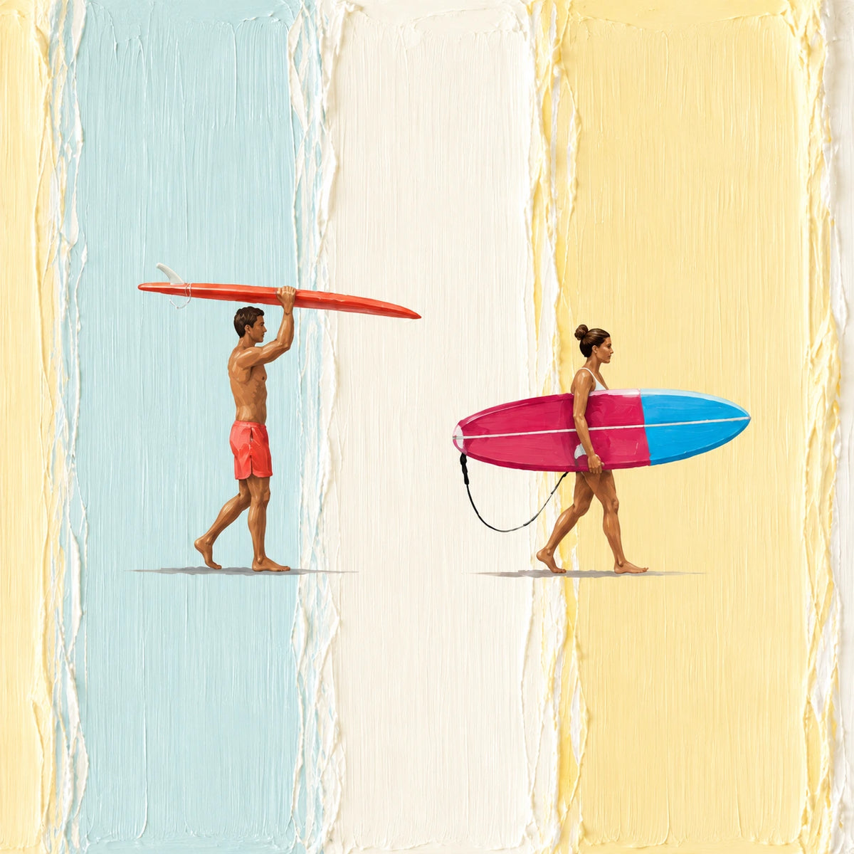 pastel surfboard parade, composition