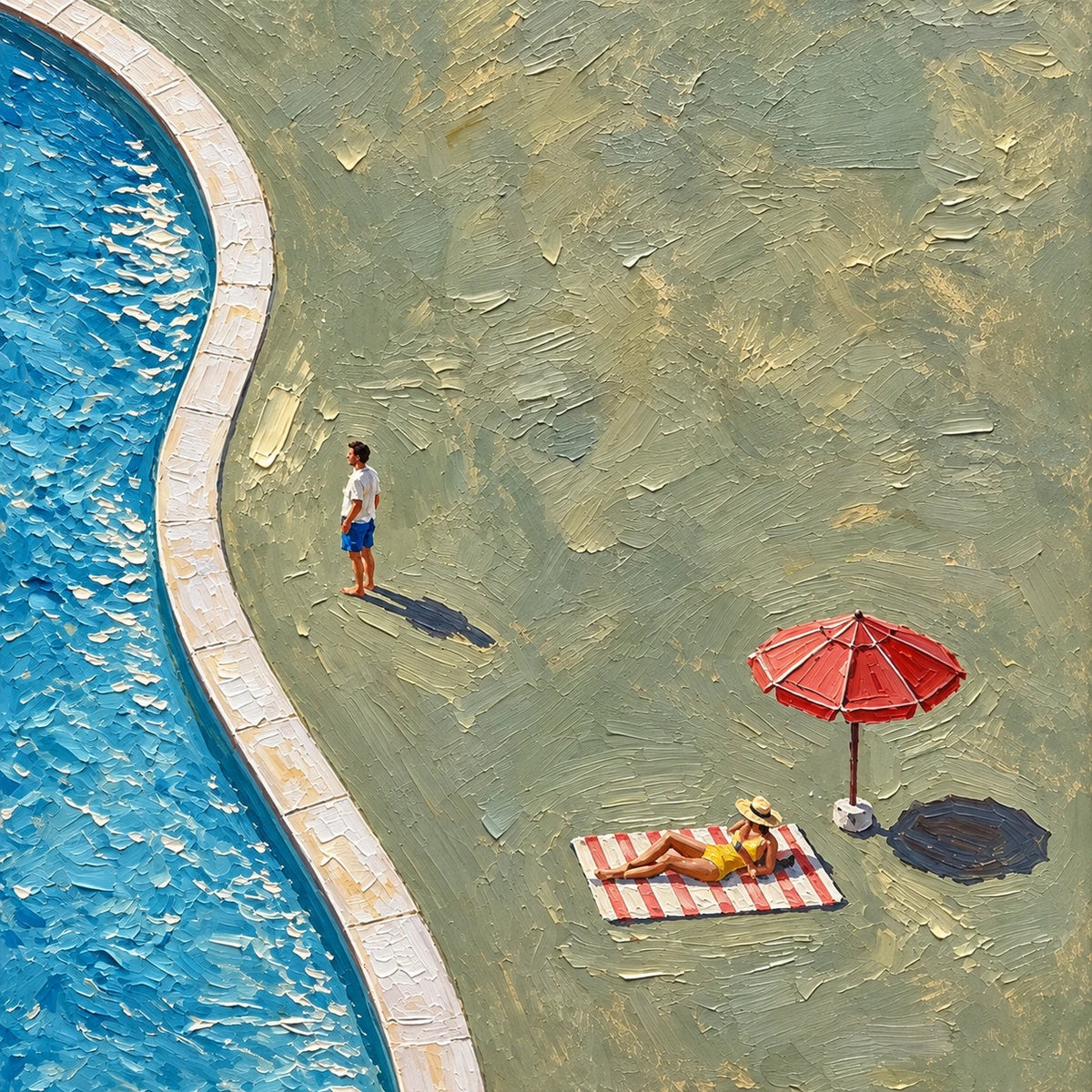poolside stroll, composition