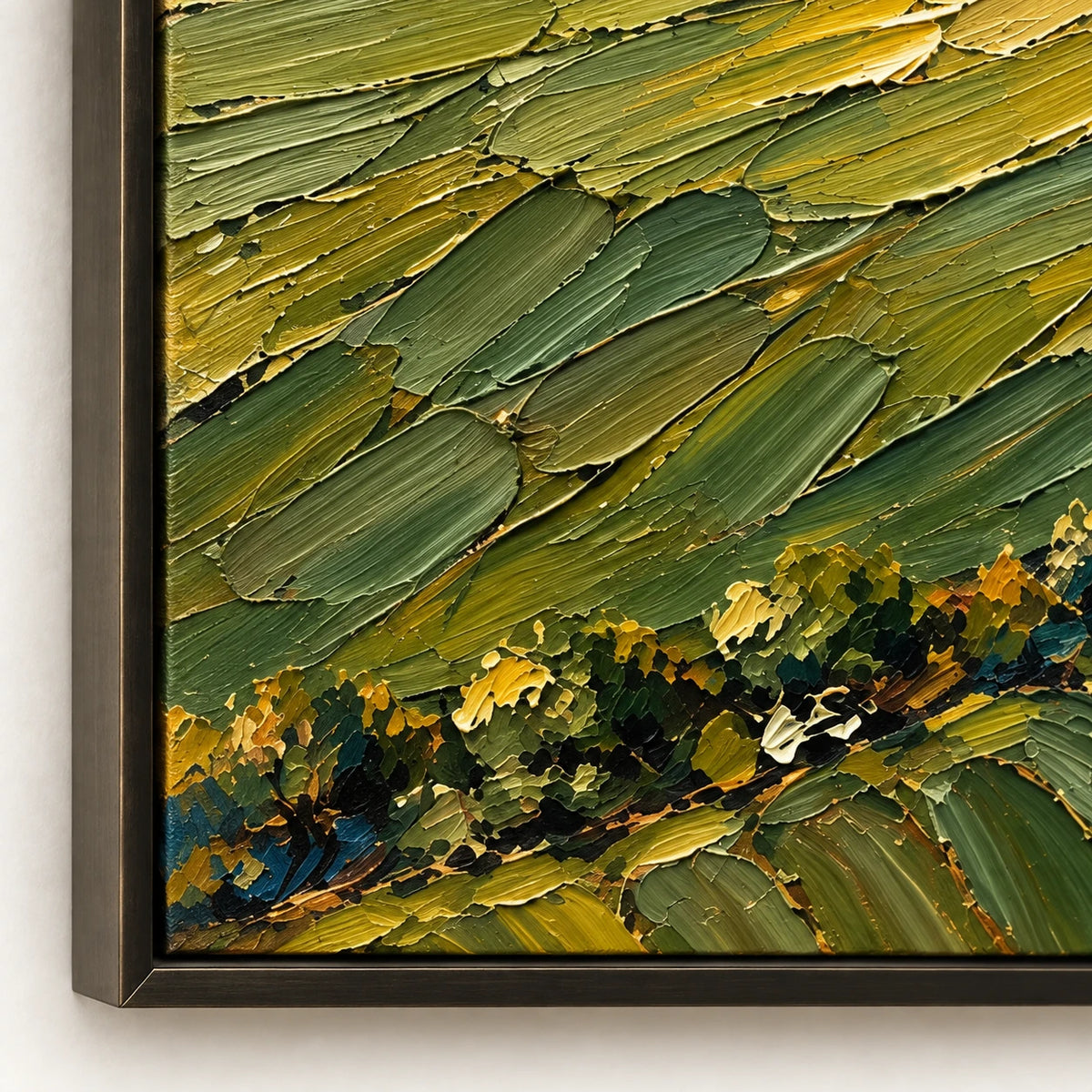 river through open fields, frame detail