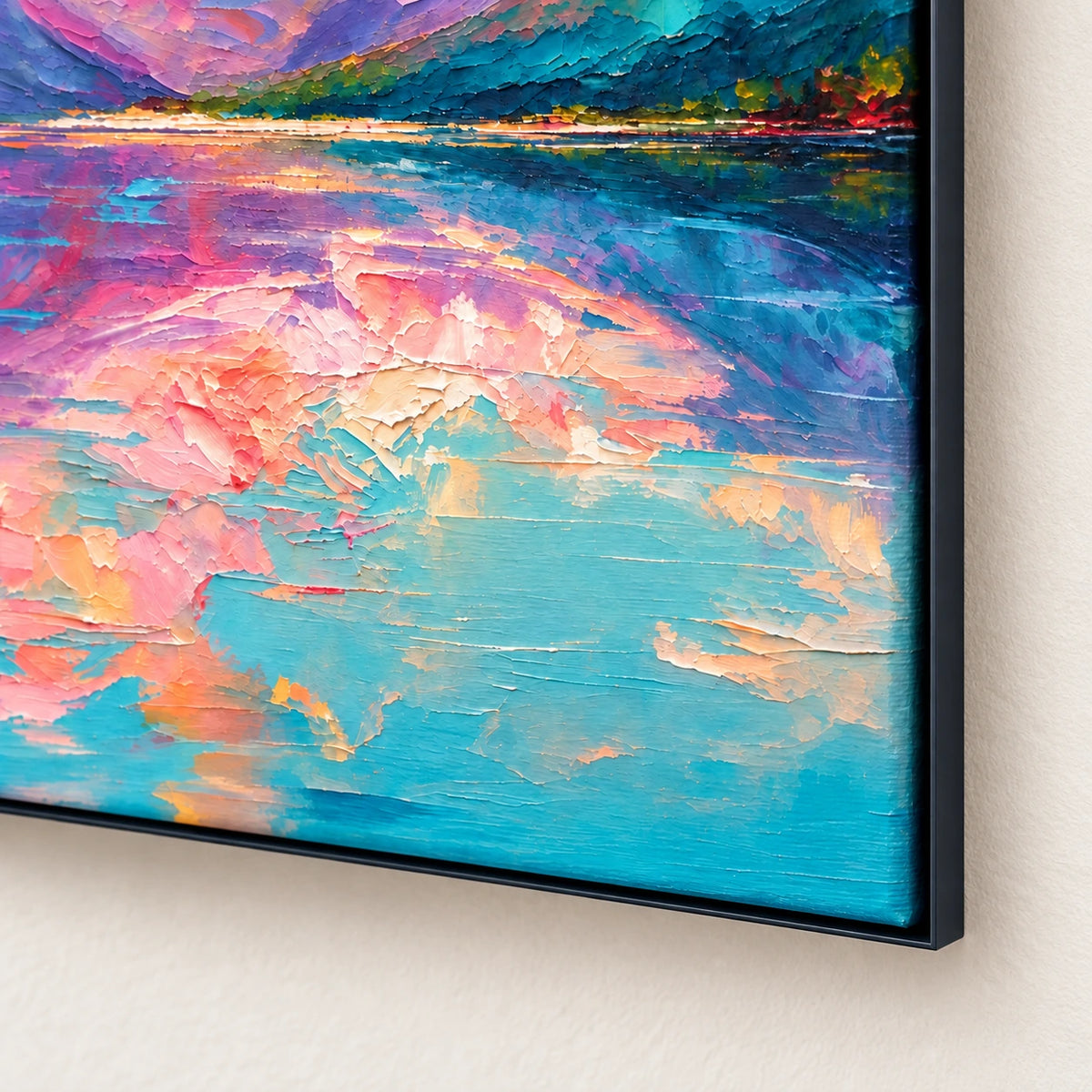pastel mountain lake, frame detail