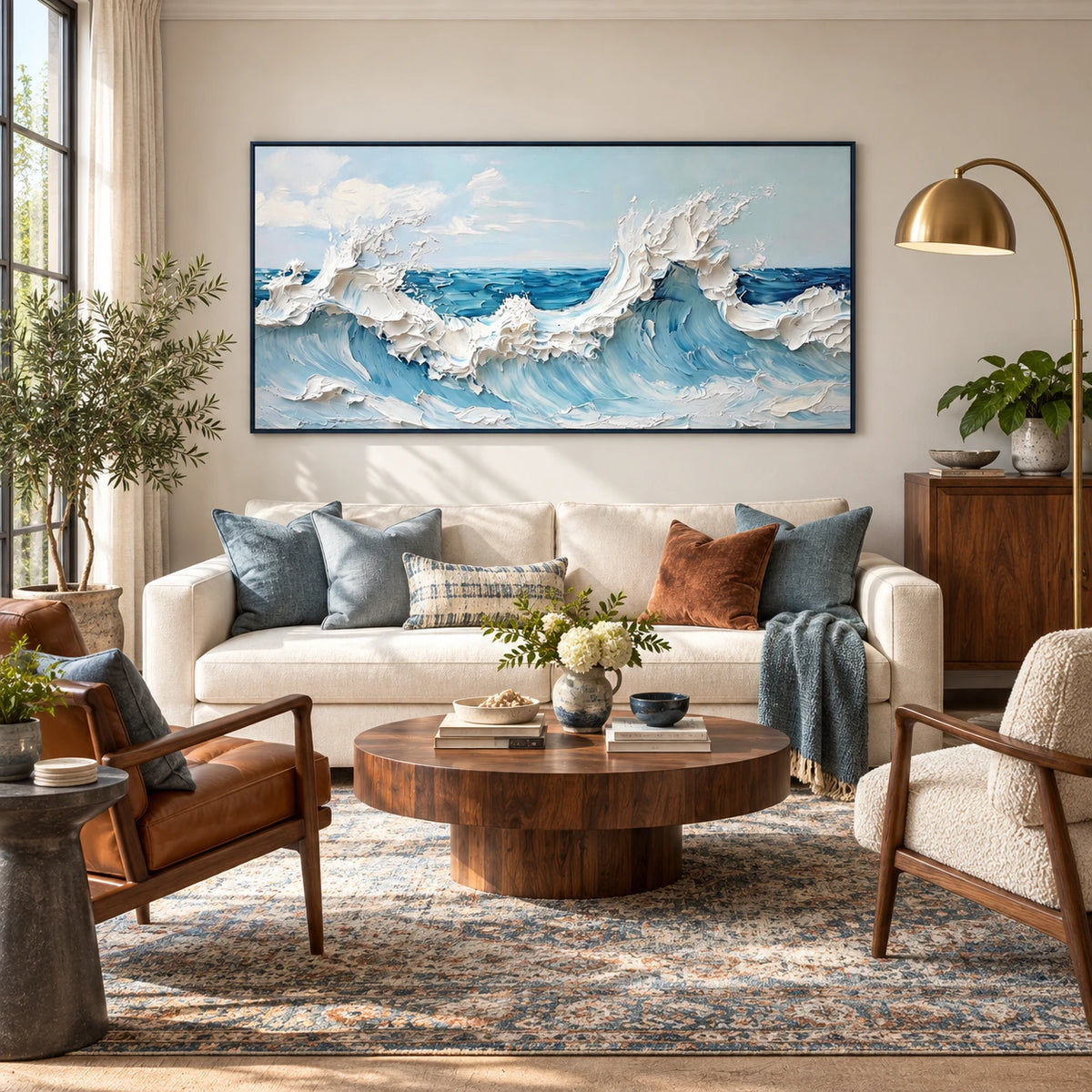 seafoam breakers displayed in a living room