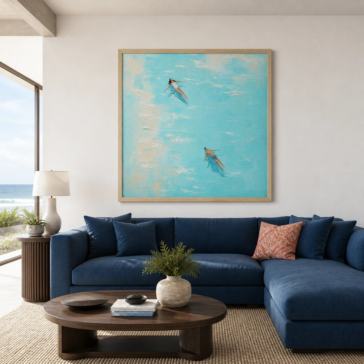 drift into blue displayed in a living room