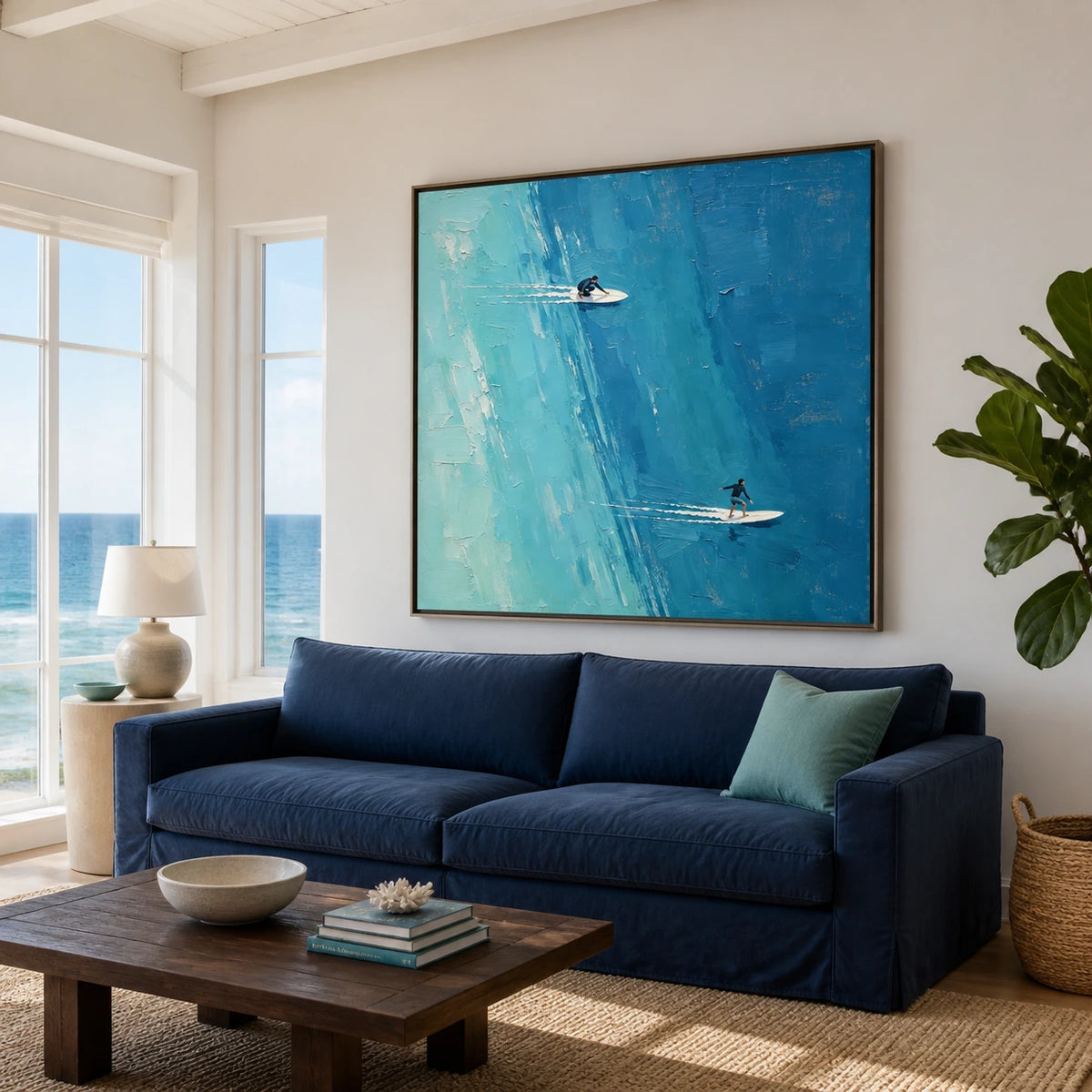 across the blue displayed in a coastal living room
