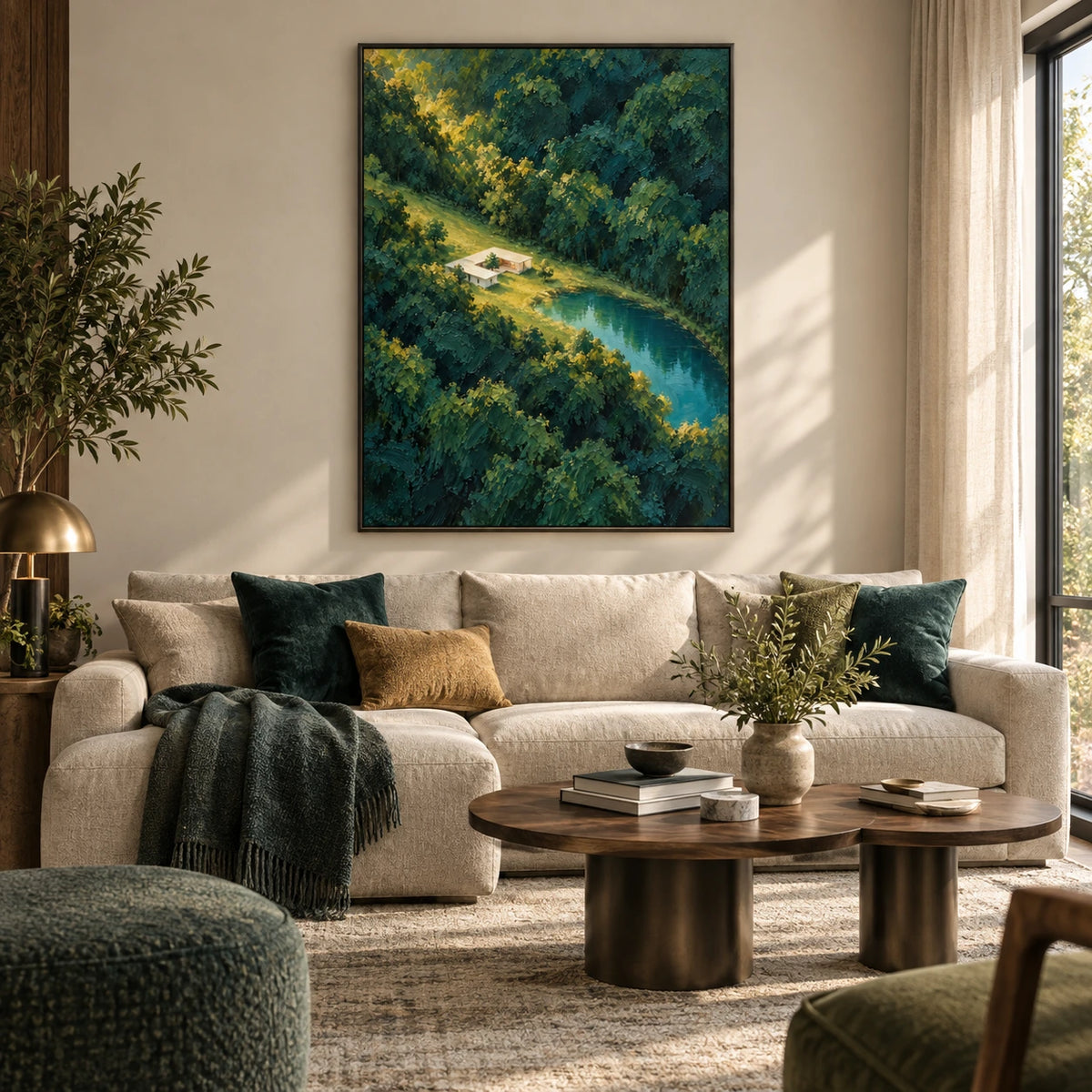 forest pond retreat displayed in a living room