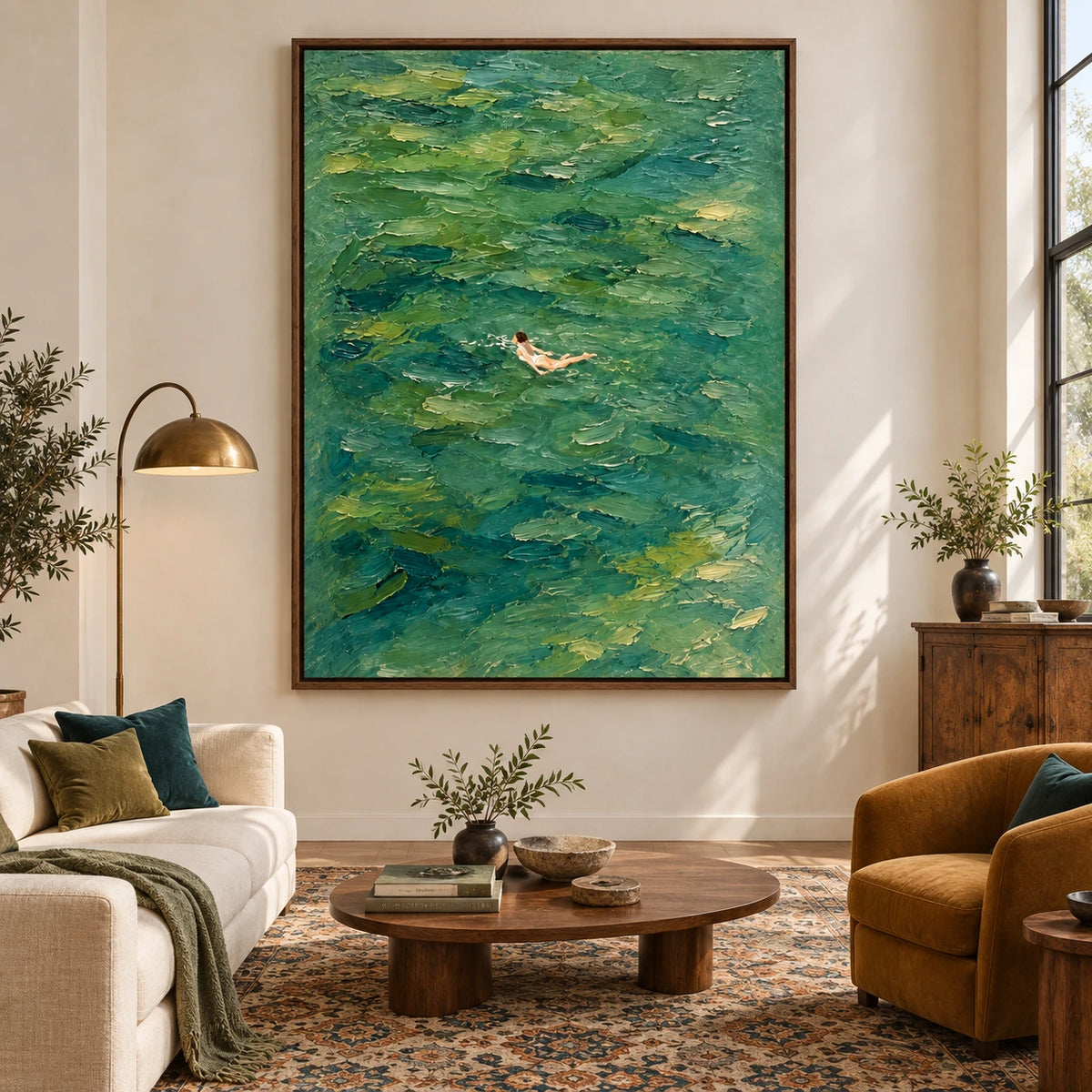 green water swimmer displayed in a living room