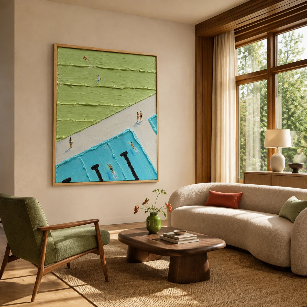 poolside kite displayed in a living room