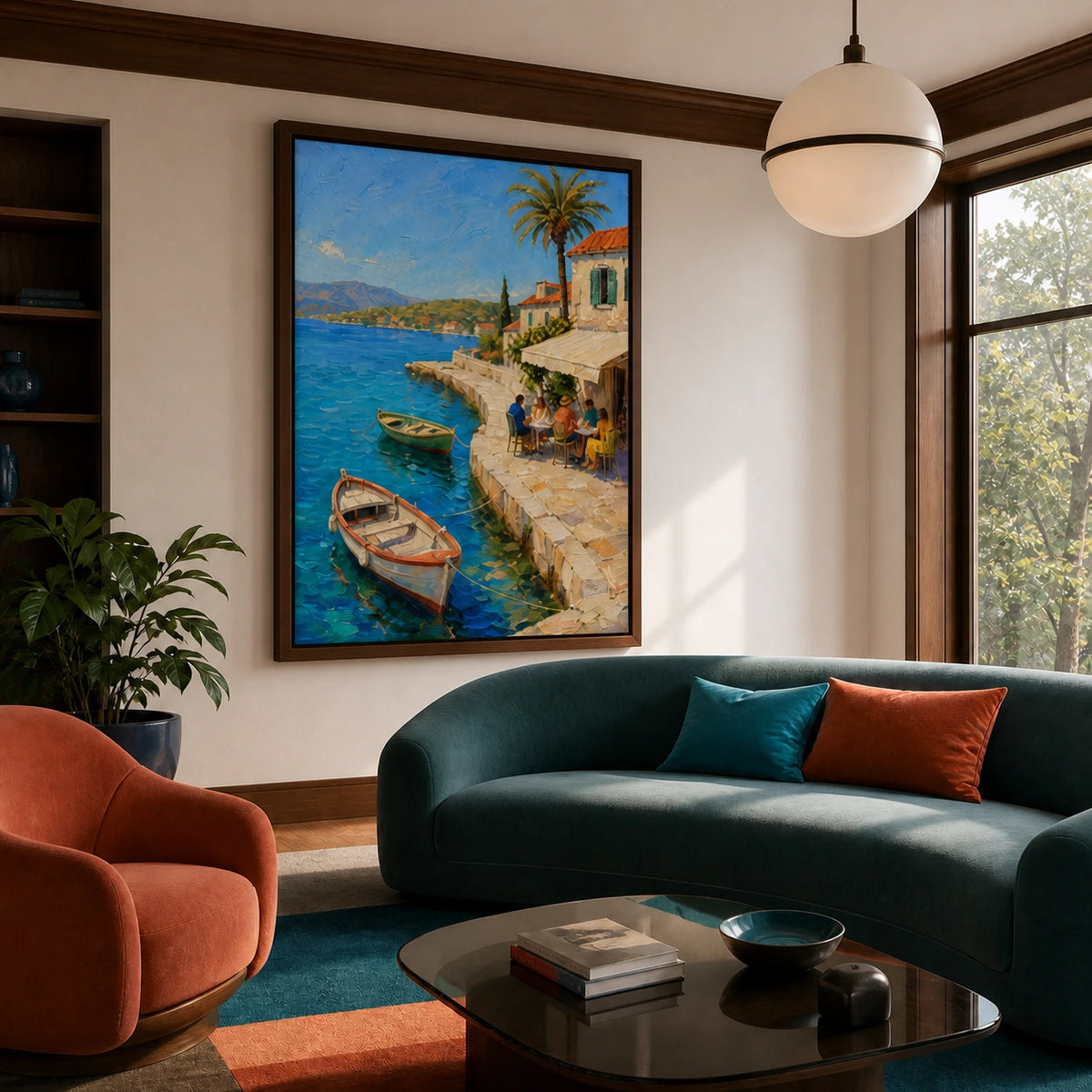 lunch by the blue harbor displayed in a living room