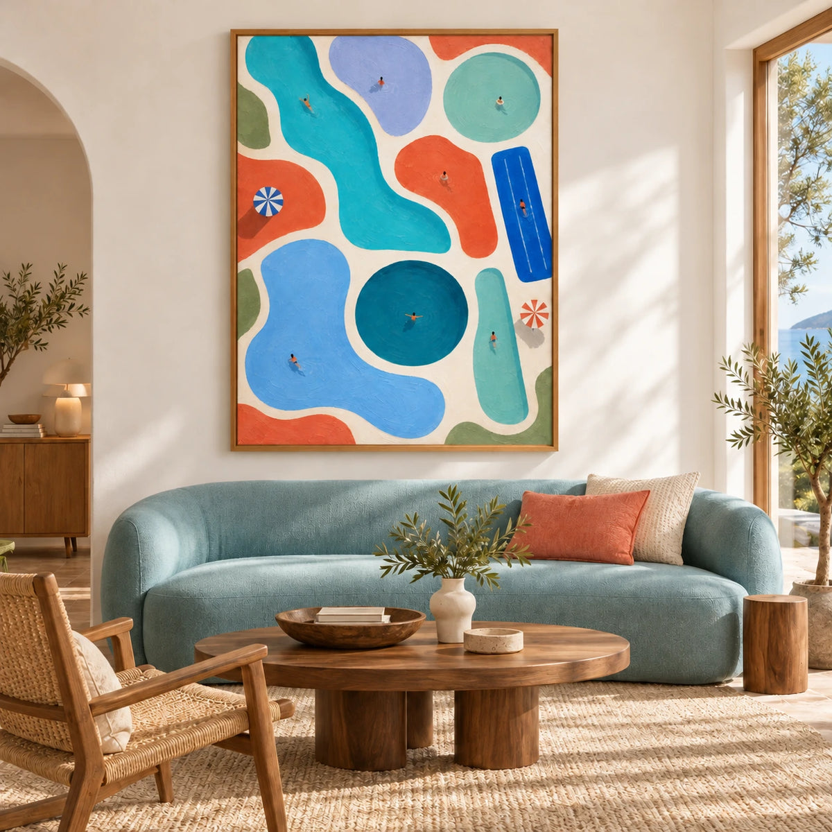 pools in motion displayed in a living room