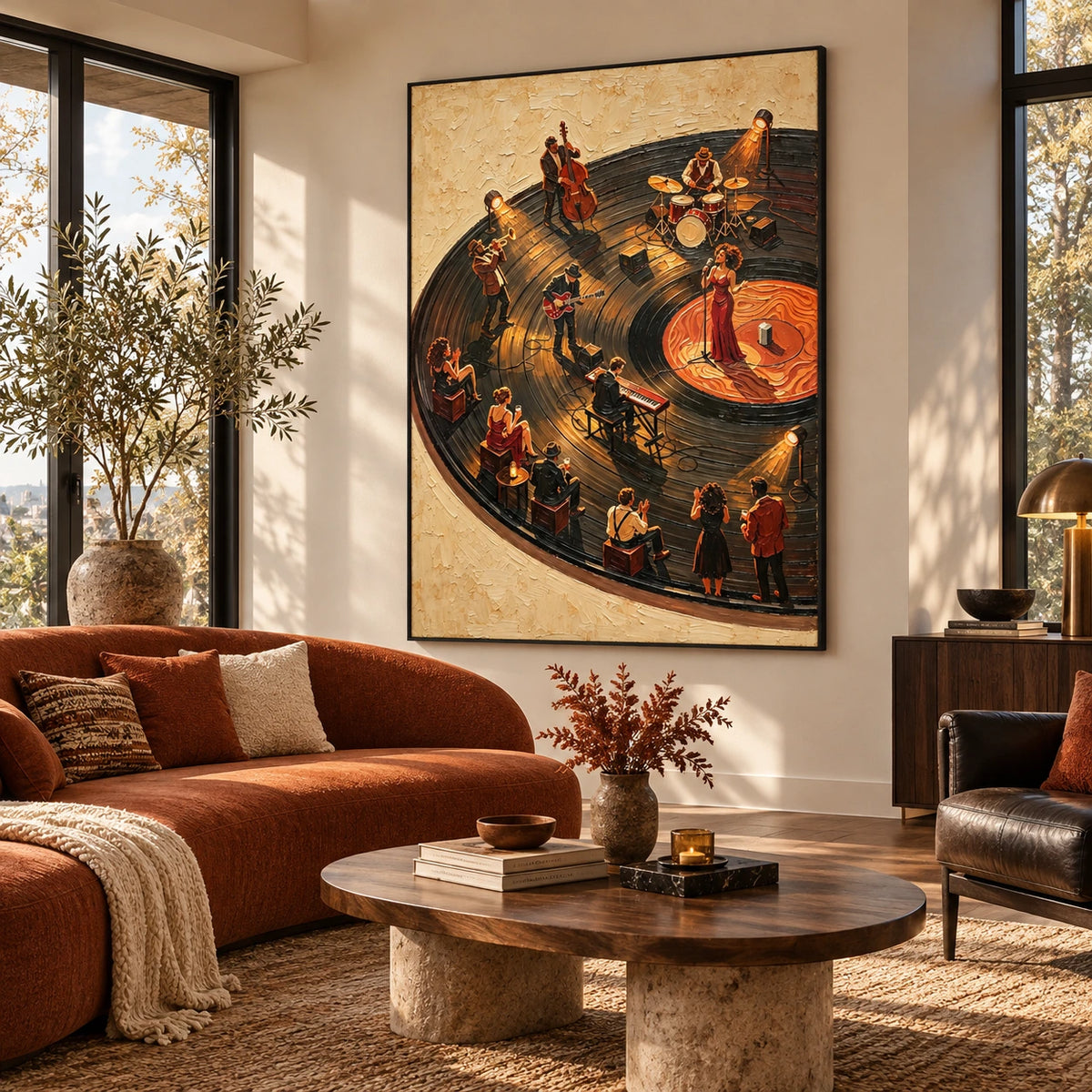 stage jazz ensemble displayed in a living room
