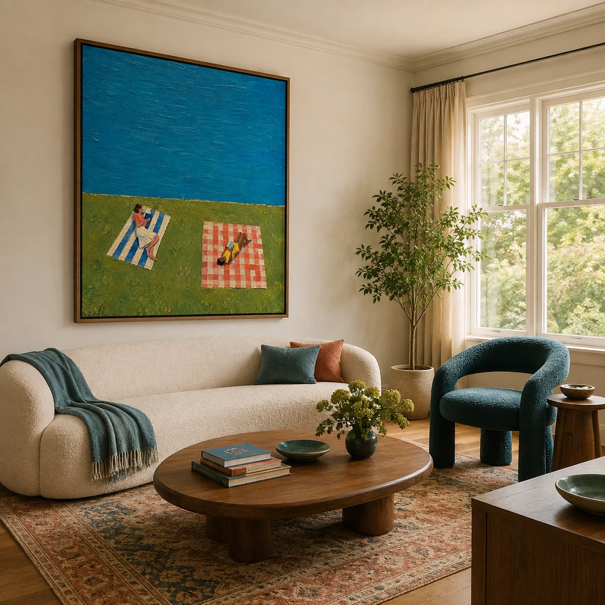 blue water, open afternoon displayed in a living room