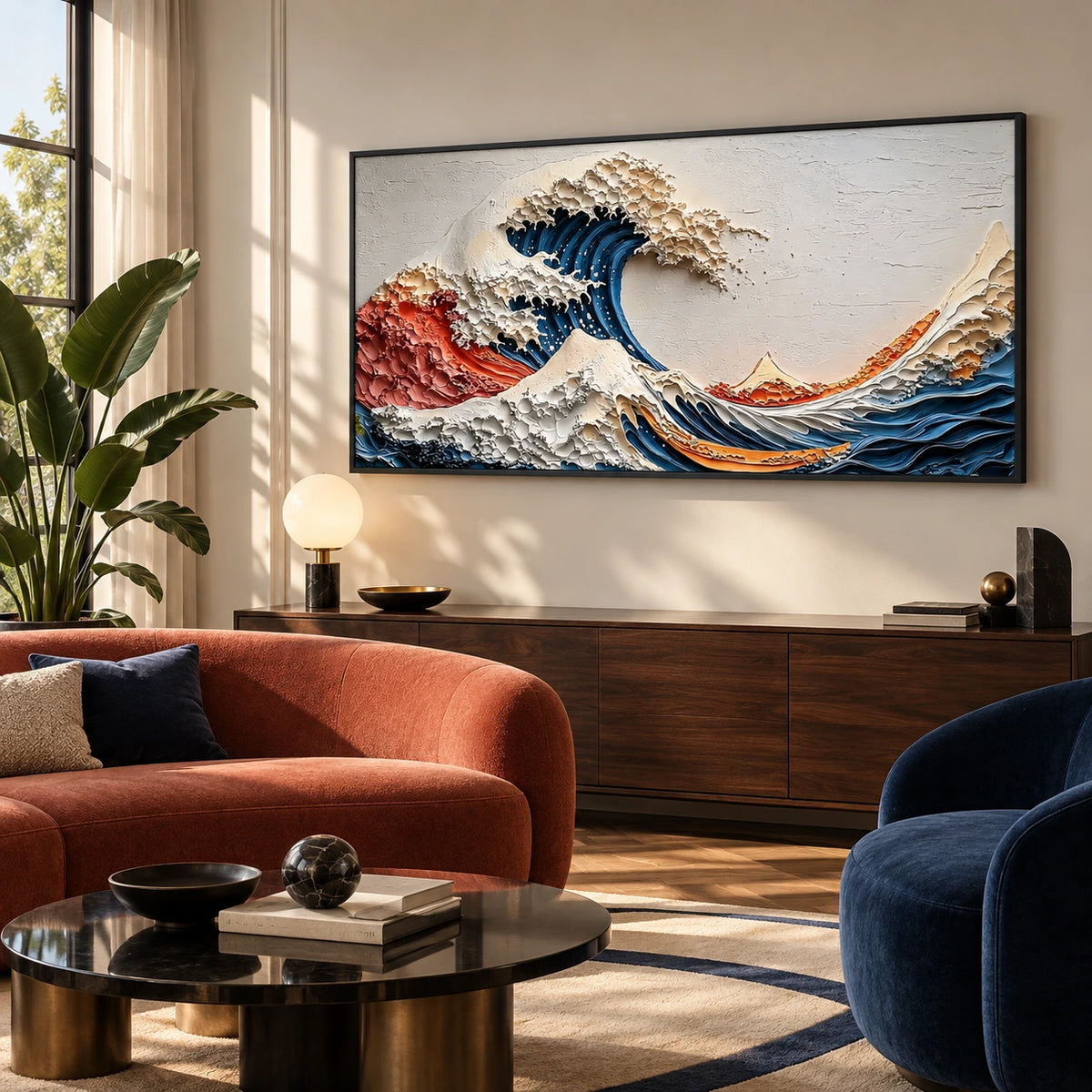crimson crest displayed in a living salon