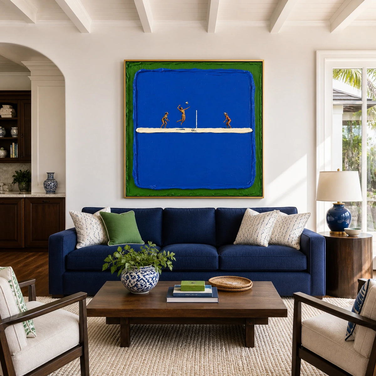 blue court rally displayed in a living room