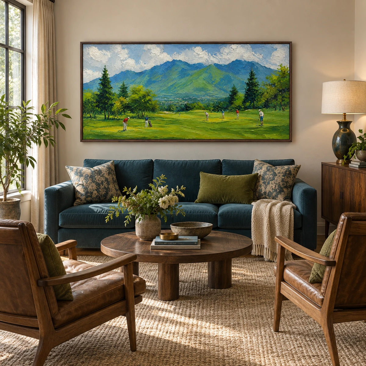 mountain fairway displayed in a family living room