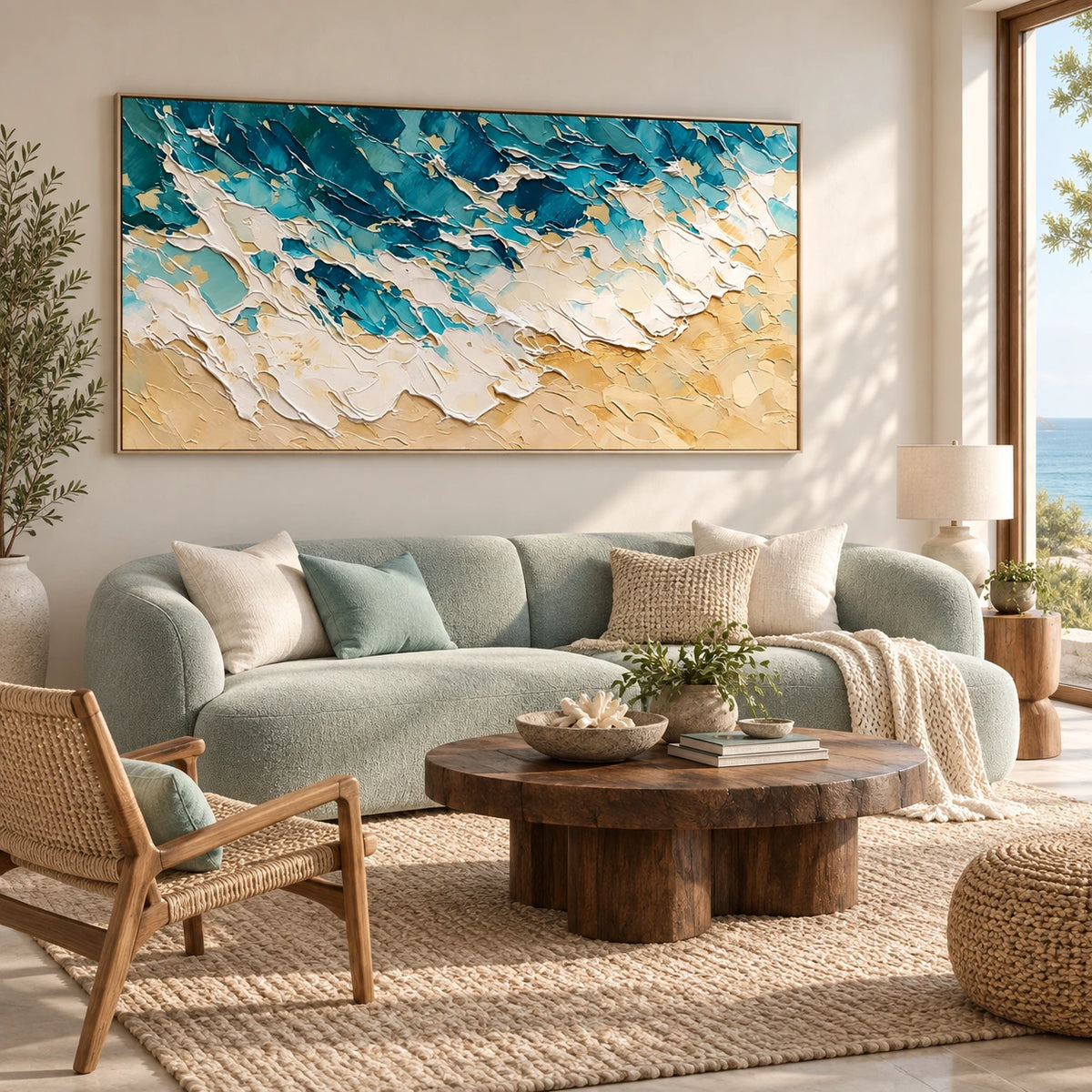 turquoise passage displayed in a living room