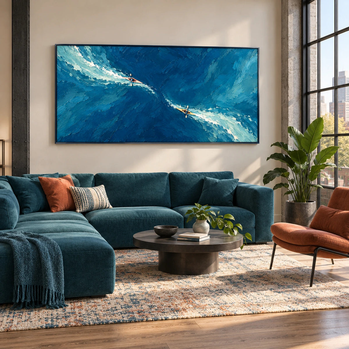 kayak current displayed in a creative urban living room