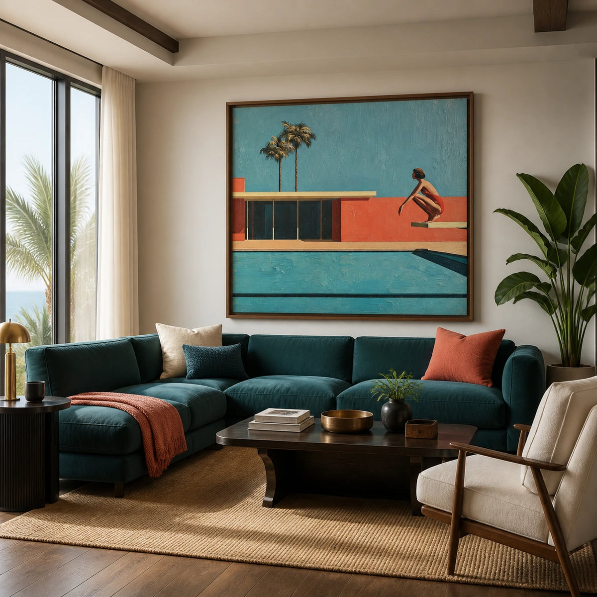 poolside horizon displayed in a living room