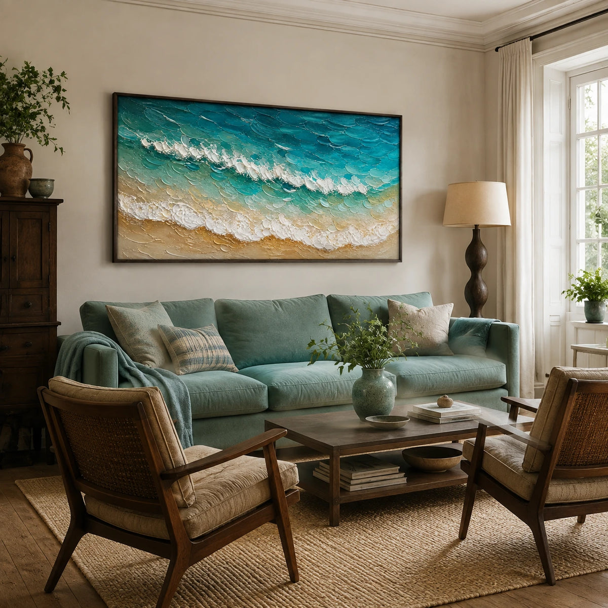 seafoam drift displayed in a living room