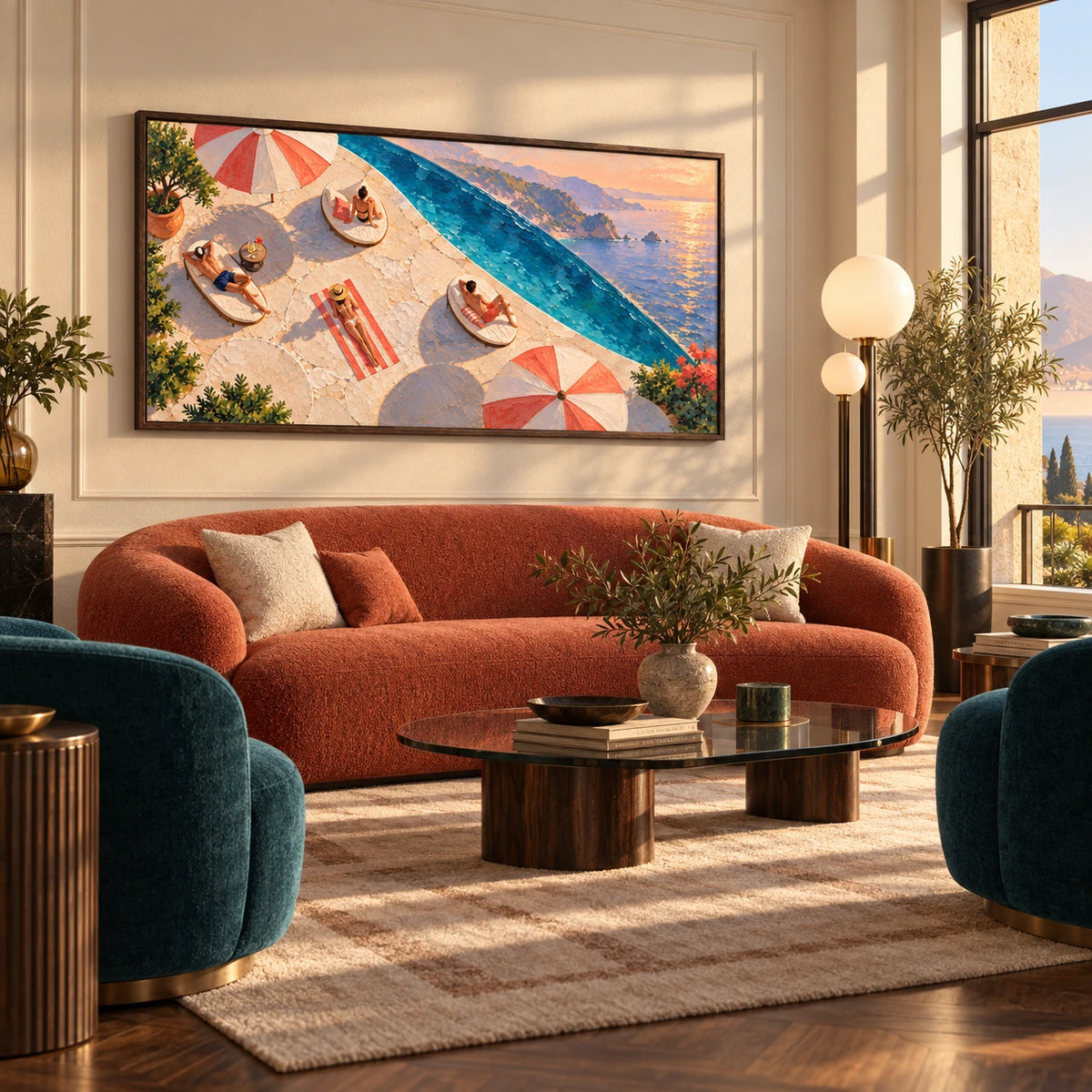 coastal terrace escape displayed in a art deco living salon