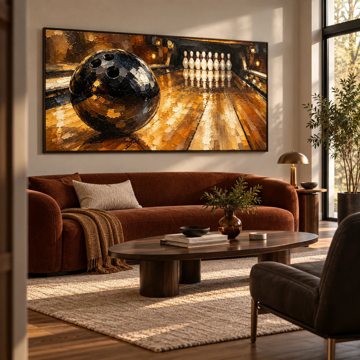 midnight bowling lane displayed in a living room