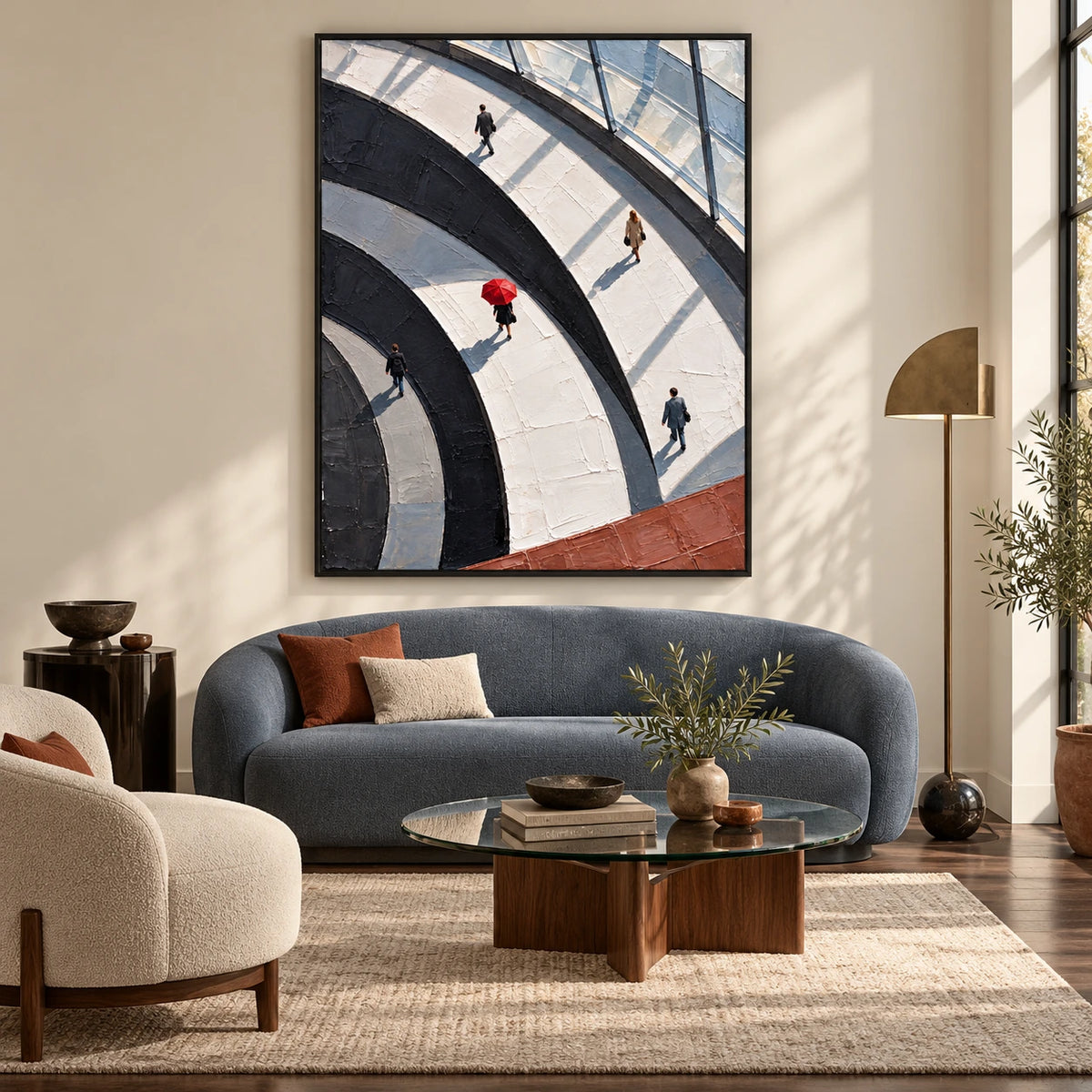 paths through light displayed in a living room