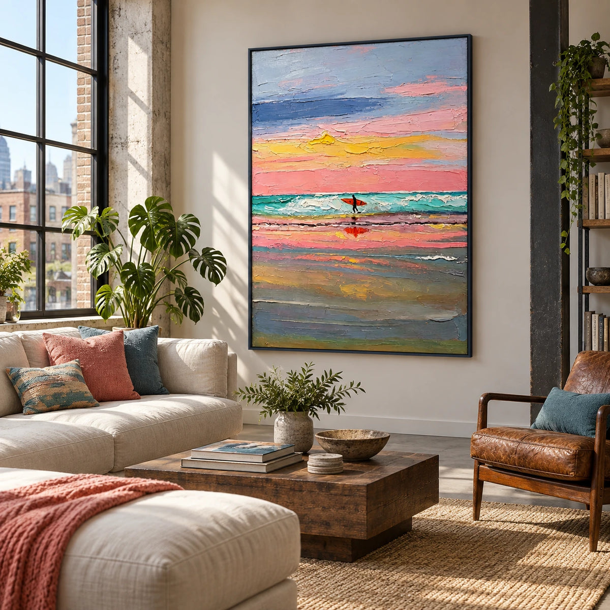 pastel surf walk displayed in a creative urban loft living room