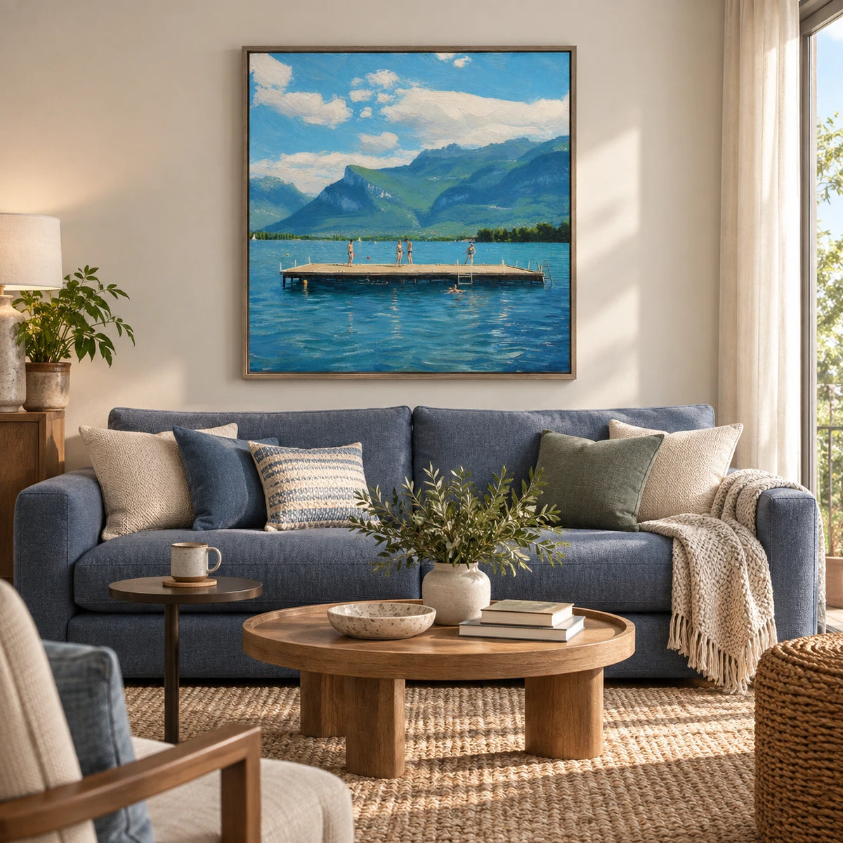 lake days beneath the alps displayed in a living room