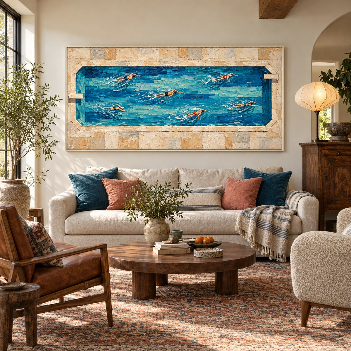 poolside spring displayed in a family living room