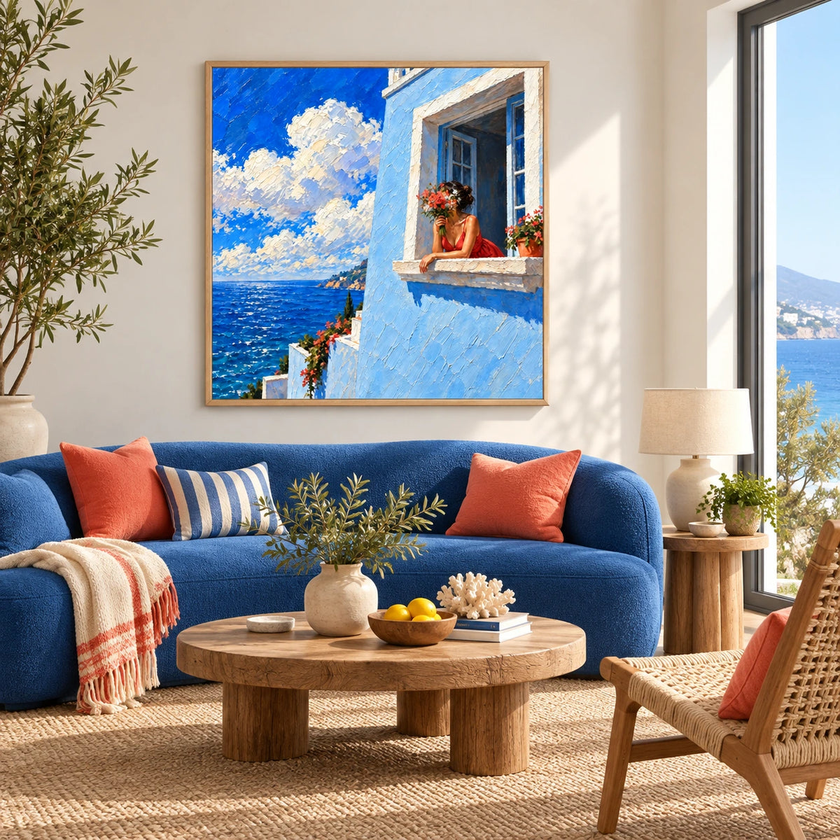 seaside window bouquet displayed in a living room
