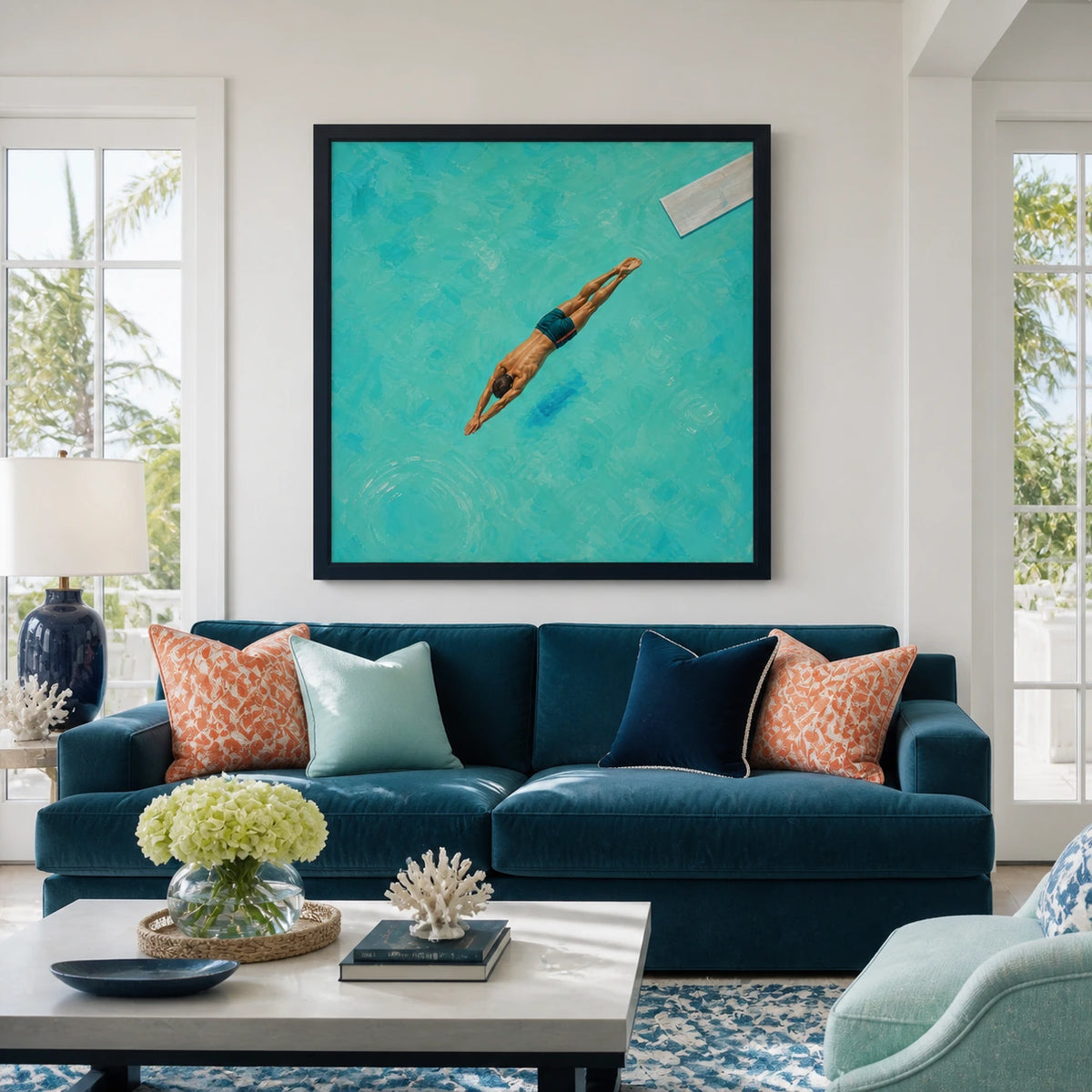 dive into turquoise displayed in a living room