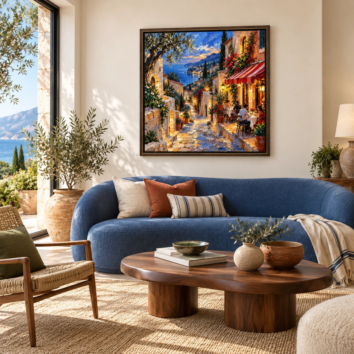 coastal evening in bloom displayed in a coastal living room