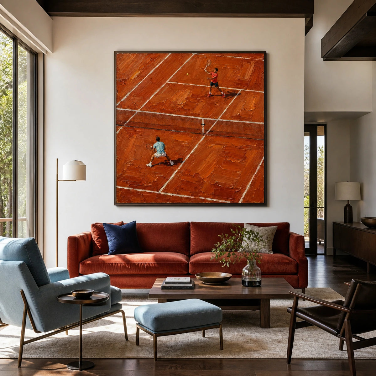 rally in terracotta displayed in a living room