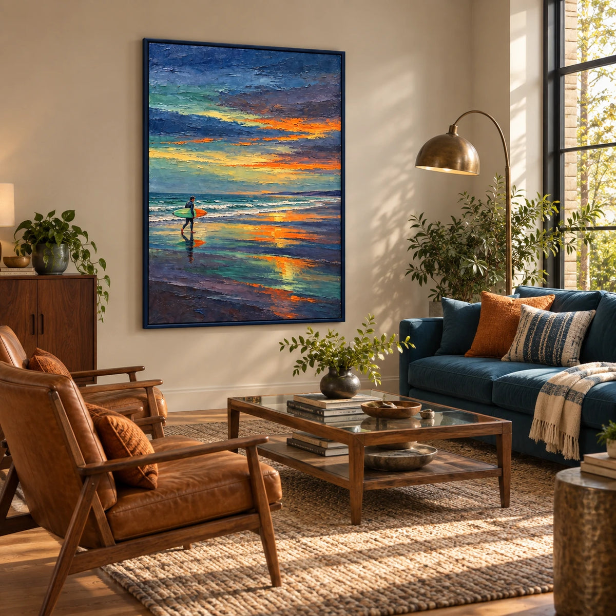 orange horizon surfer displayed in a family living room