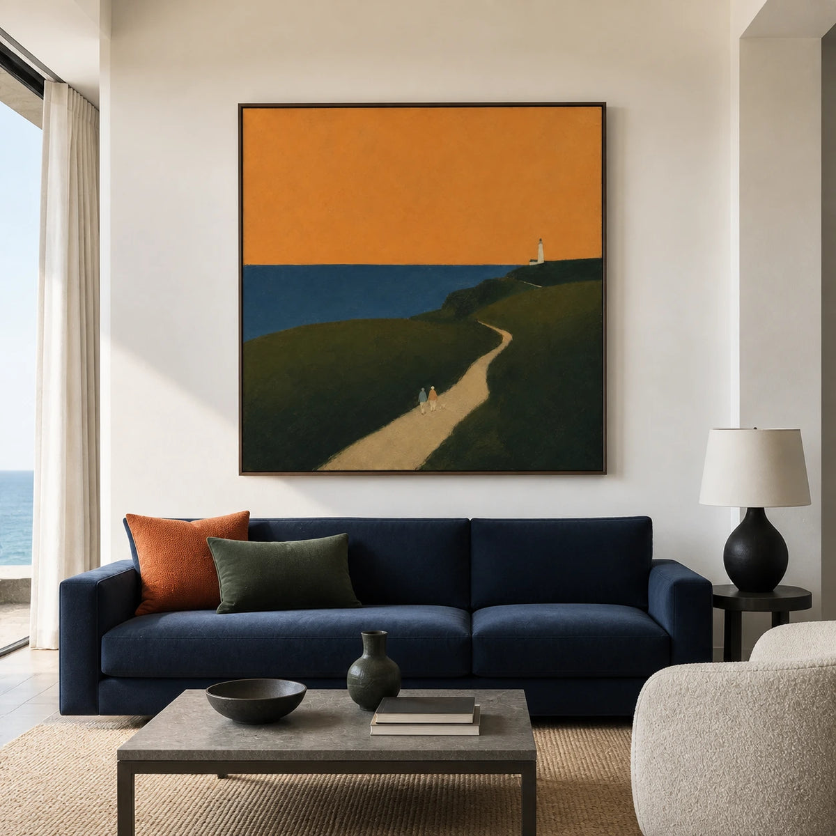 path to the lighthouse displayed in a living room
