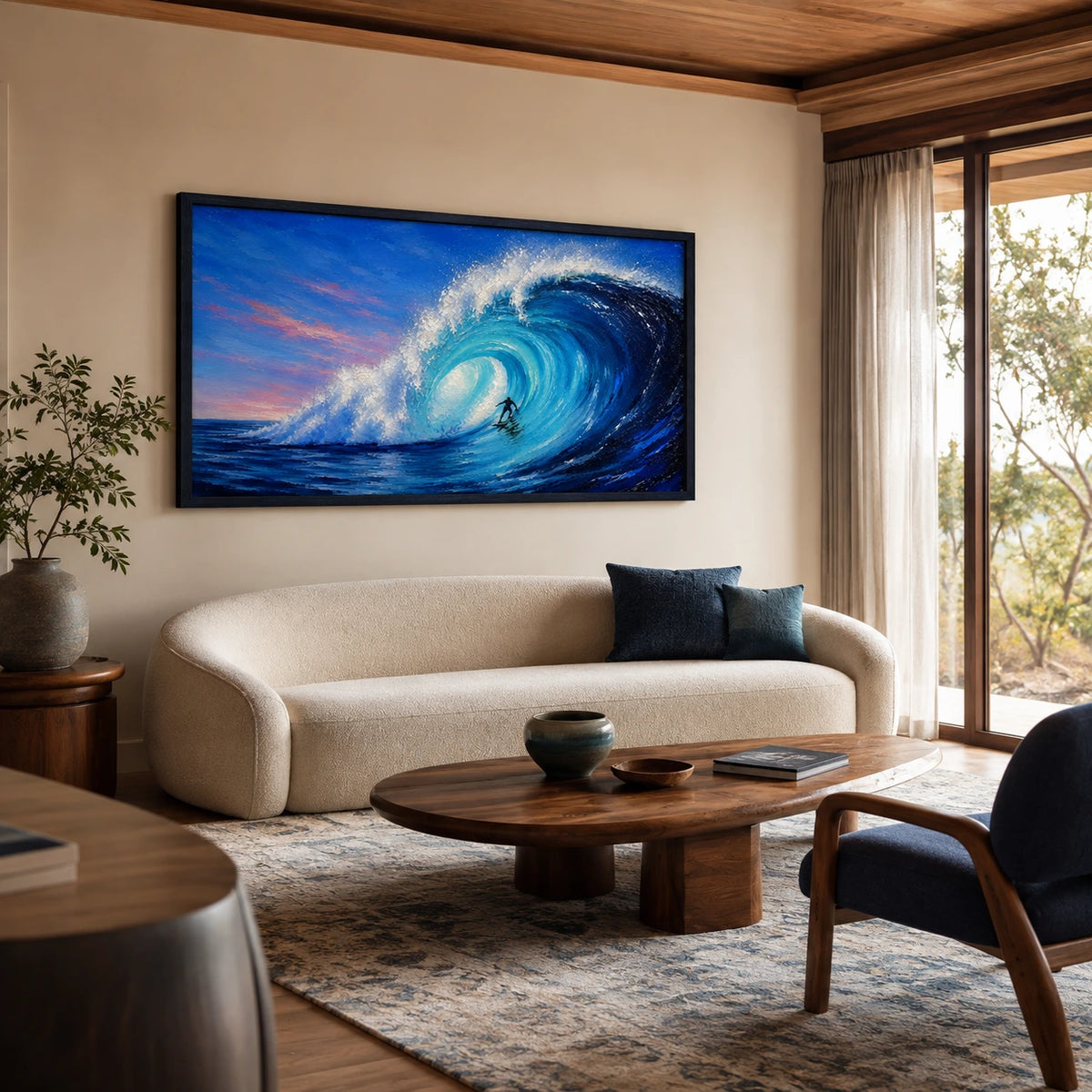 blue momentum displayed in a living room