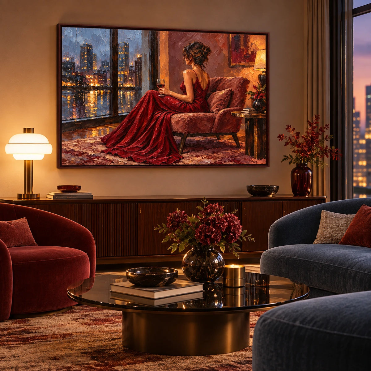 midnight wine by the window displayed in a living salon