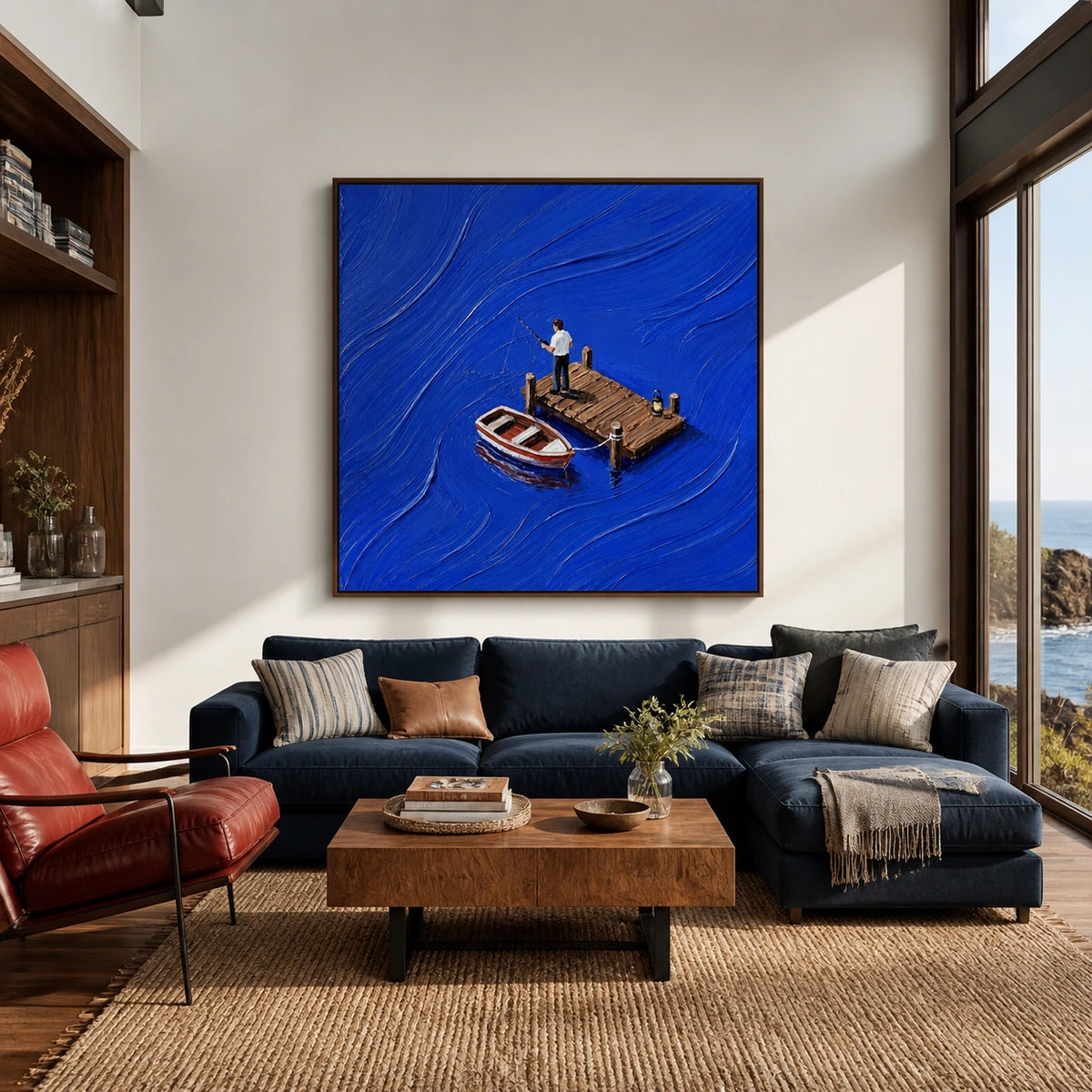 cast into blue displayed in a coastal living room