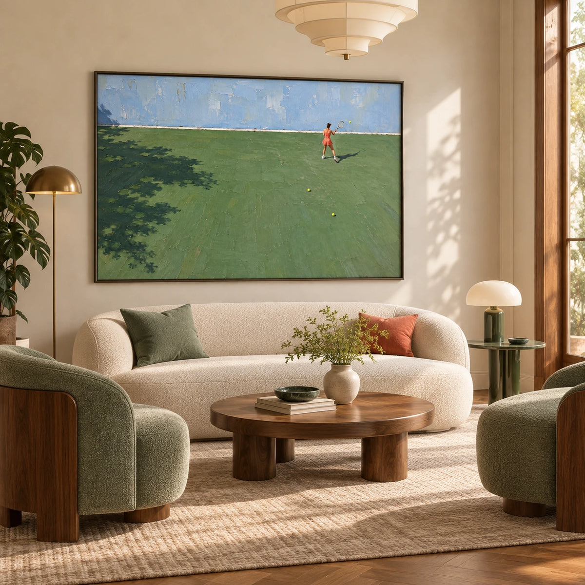 open court, bright day displayed in a living room
