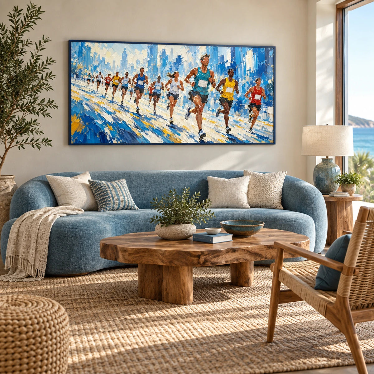 city run displayed in a coastal living room