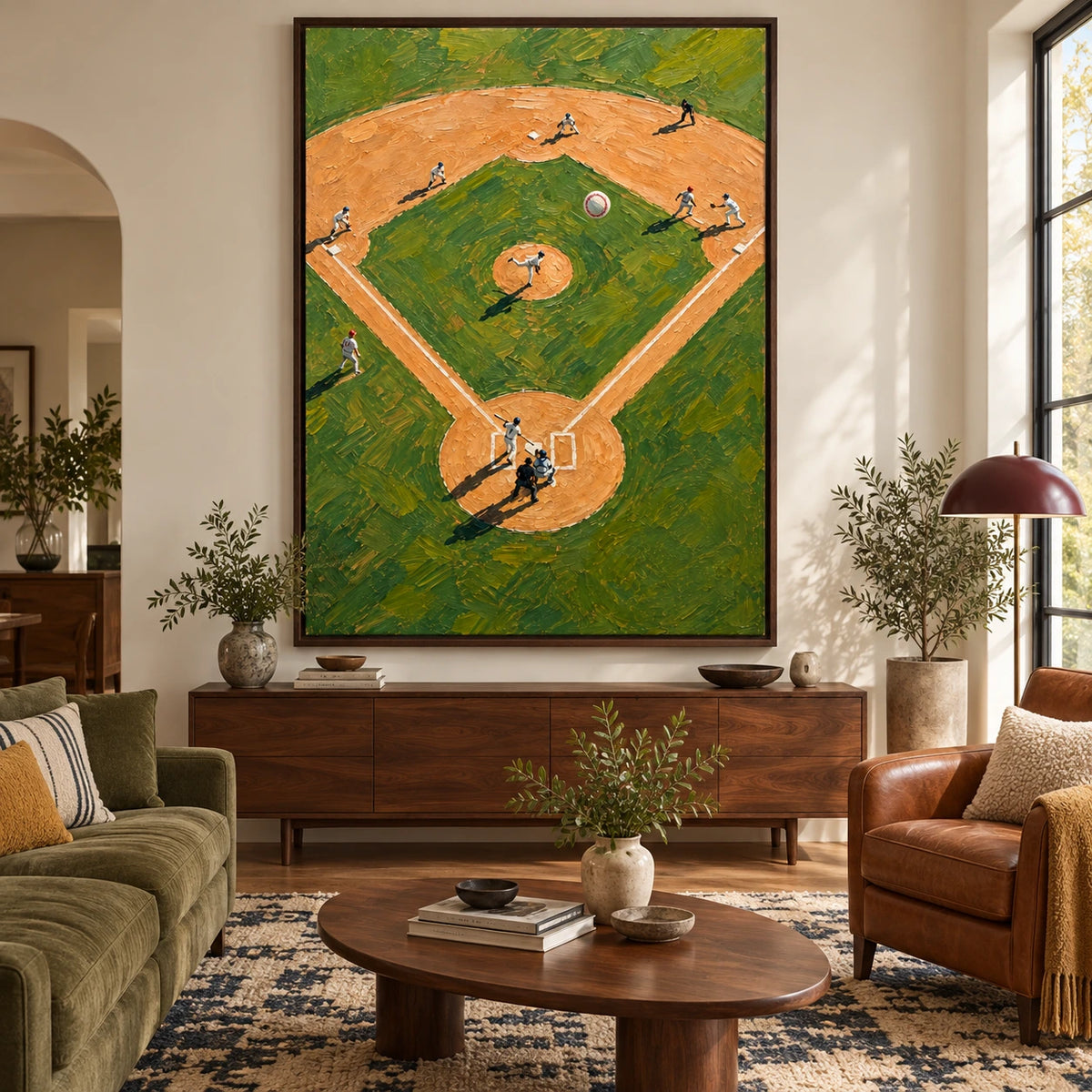 a day at the diamond displayed in a living room