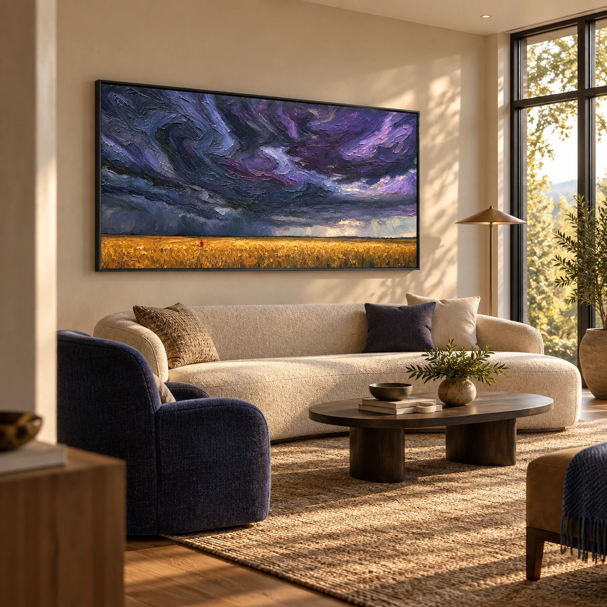 storm over the golden field displayed in a living room