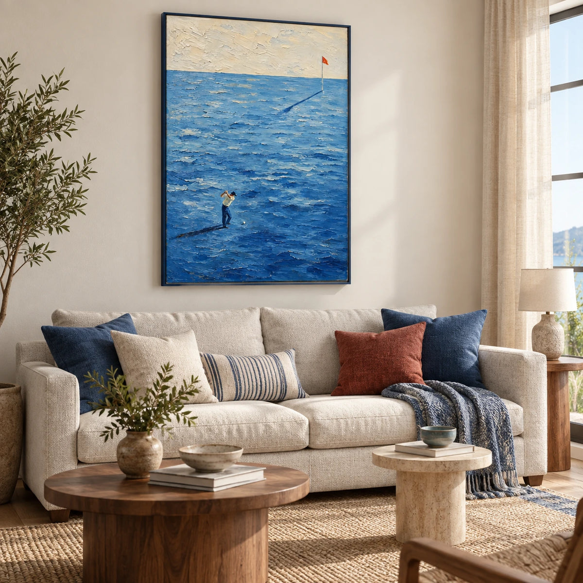 ocean golf flag displayed in a living room