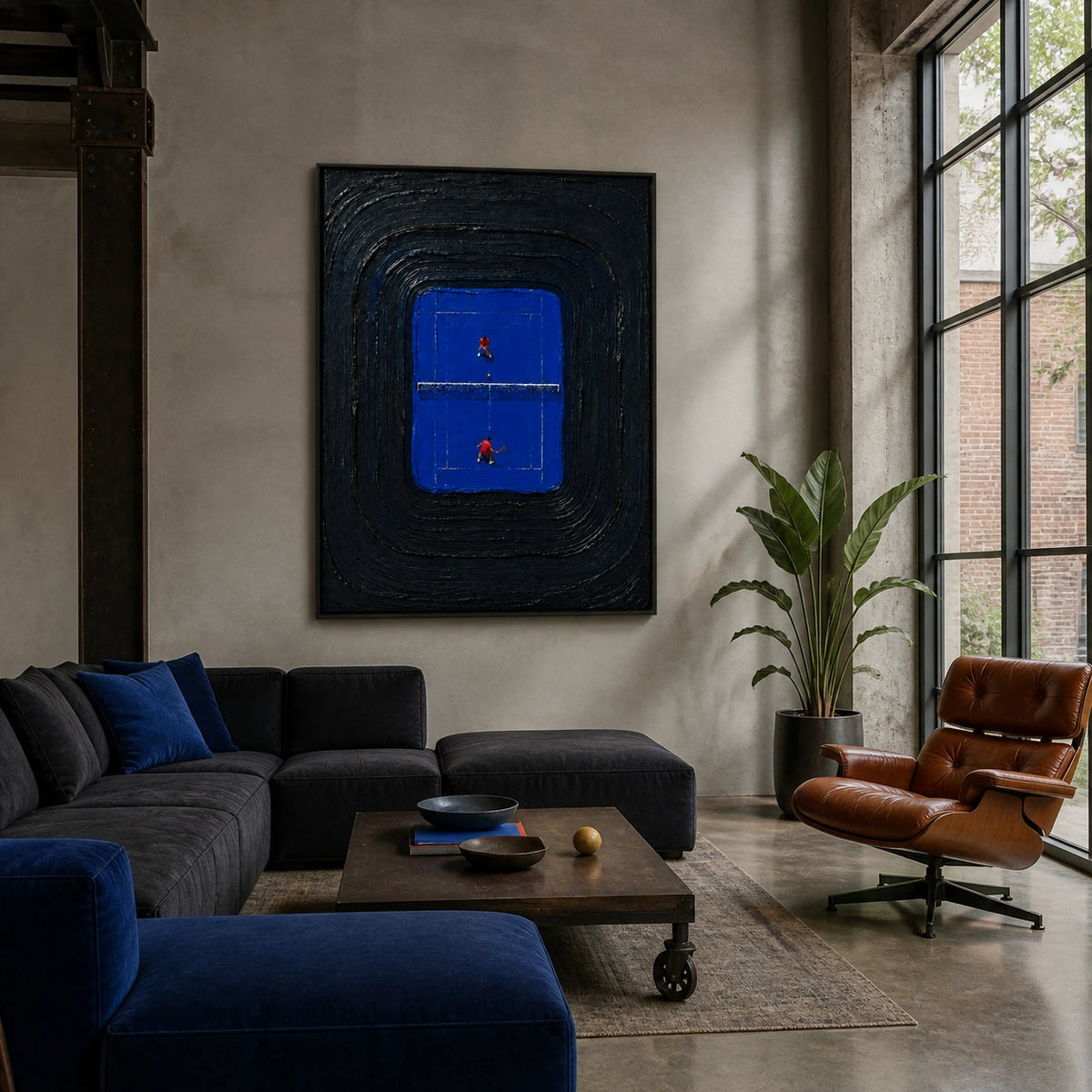 midnight tennis displayed in a loft living room