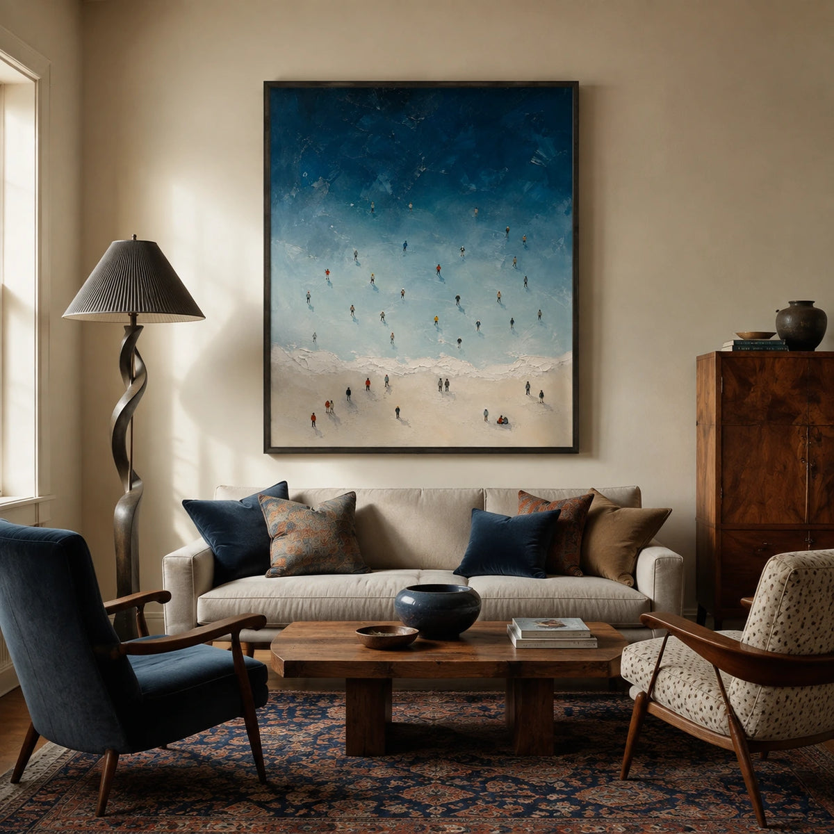 along the blue shore displayed in a living room