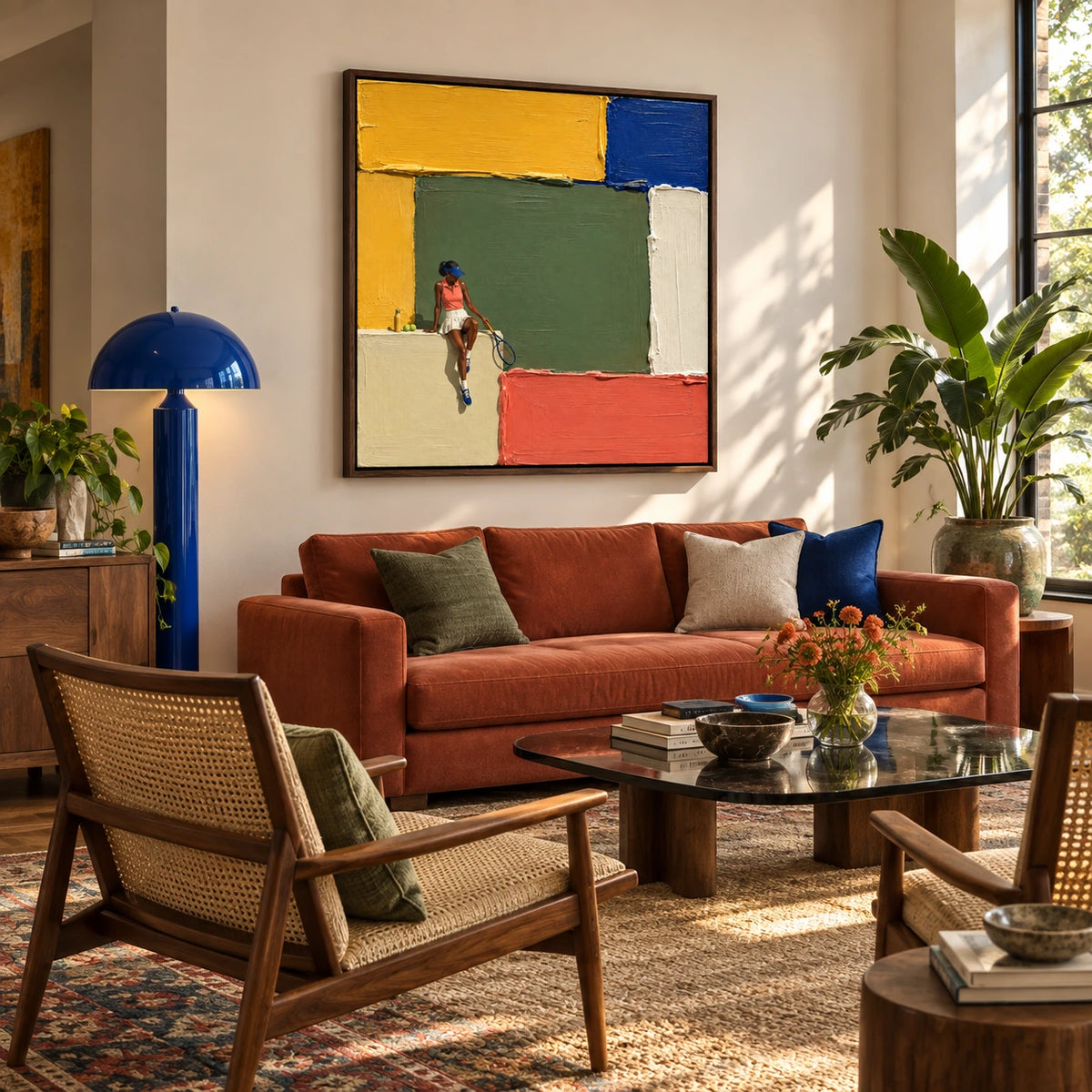 courtside sun displayed in a family living room