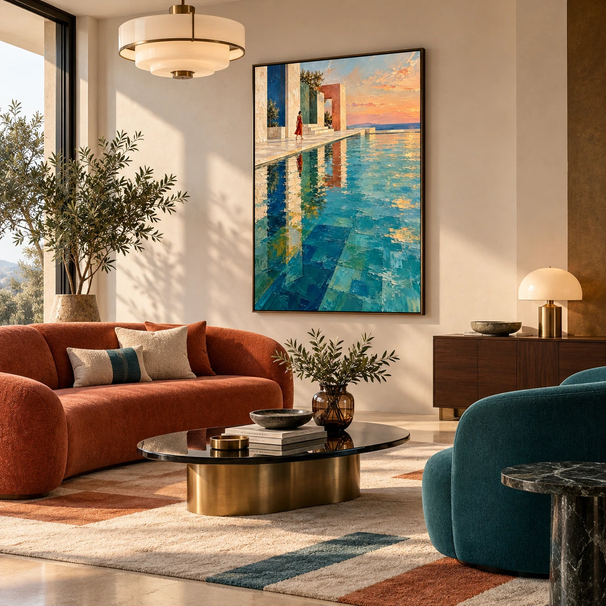 poolside at the open sea displayed in a art deco living salon